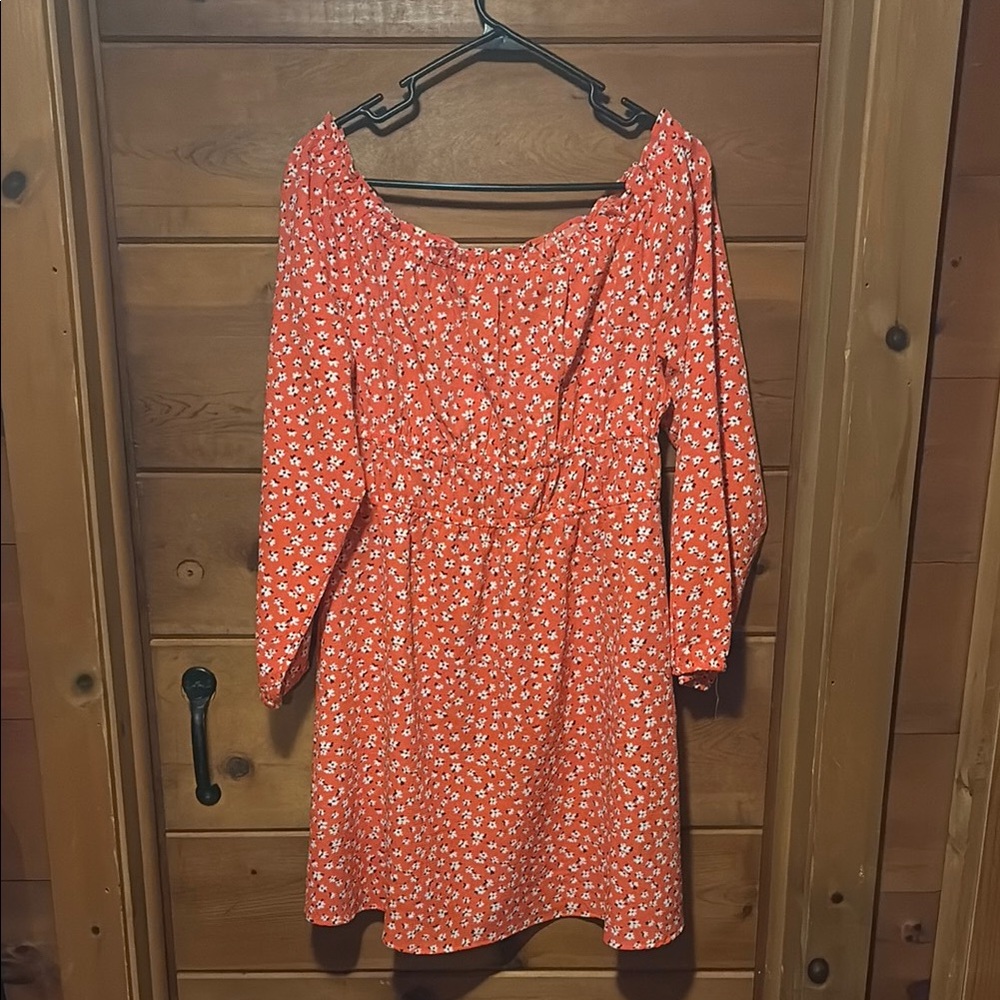Divided Orange Floral Midi Dress